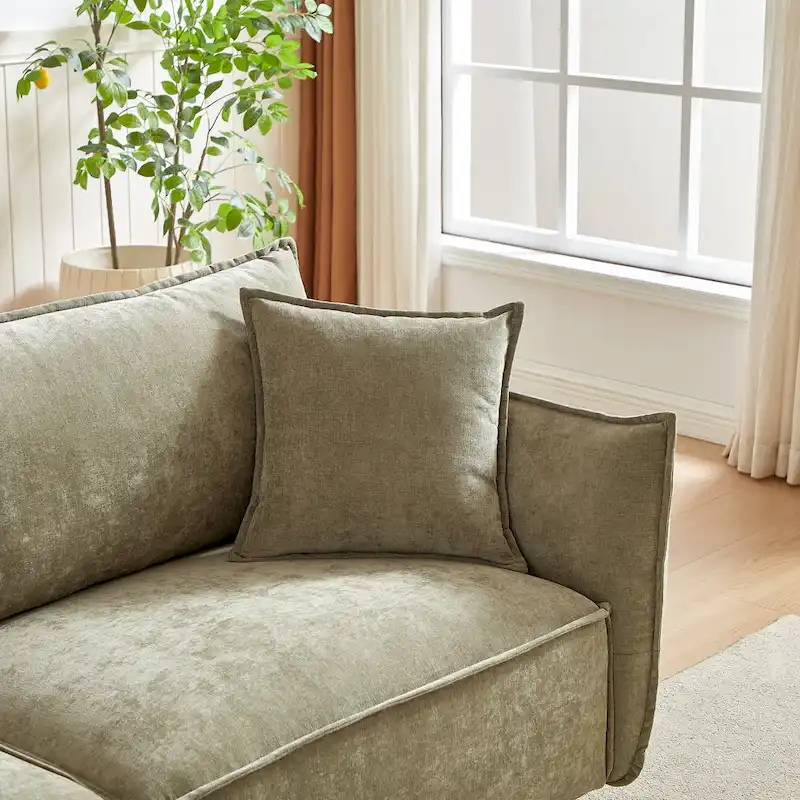 2-Pieces Linen Fabric 4-Seat Modular Sofa Set with 3+1 Seater Combo and Wooden Frame & 3 Pillows