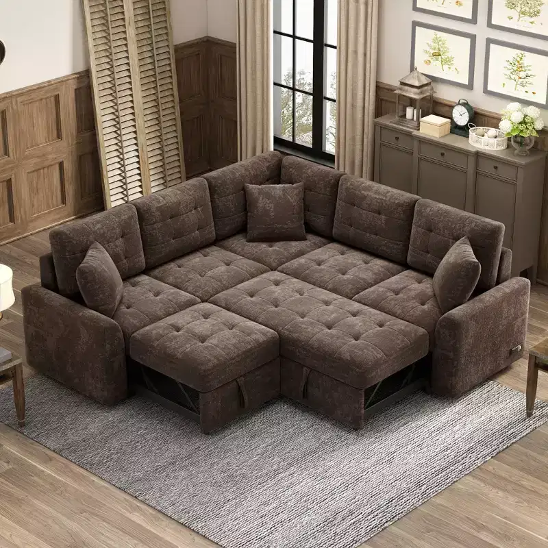 82.6W Sofa Bed with Wheels, Pull-out Sleeper Sofa with and Sockets