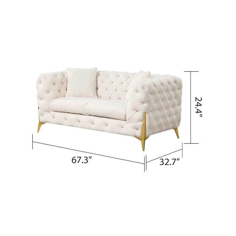 3 Pieces Mid-century Modern Buckle Fabric Living Room Sofa Set Sectional