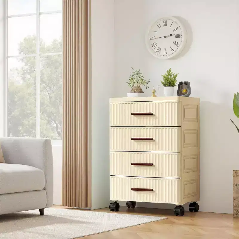 Plastic Drawer Cabinet with Wheels, Rollable Storage Organizer for Bedroom, Office and Home