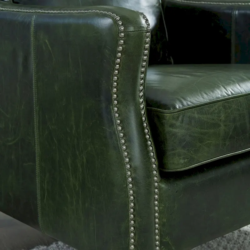 Essex Distressed Green Top Grain Leather Sofa and Chair Set