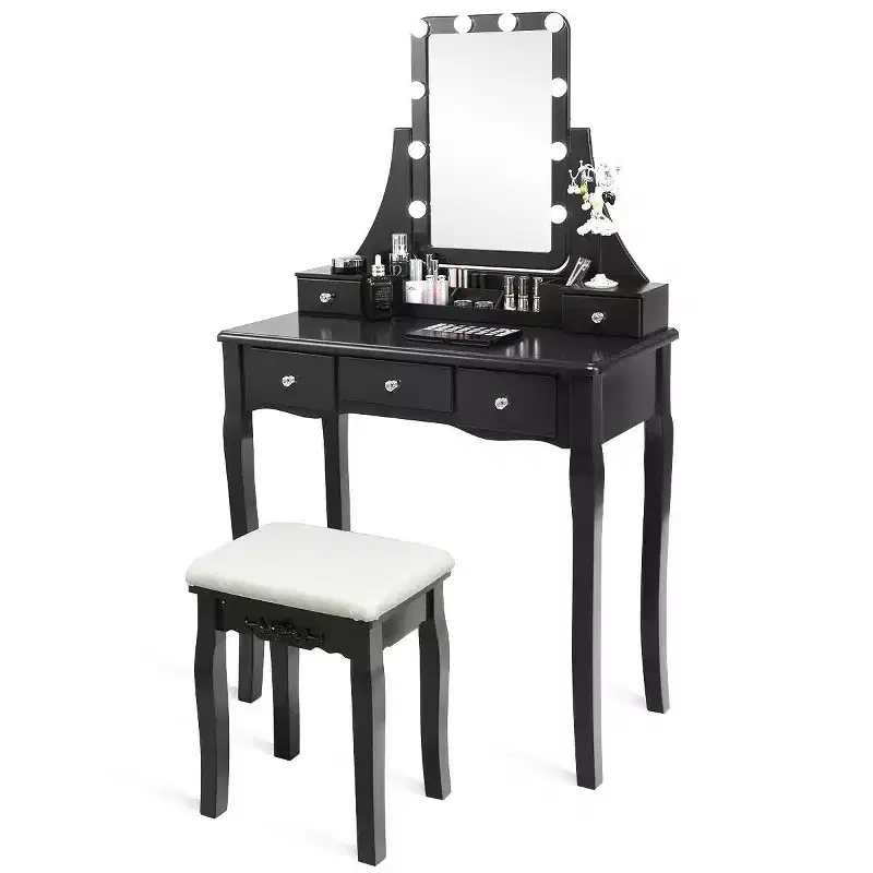 Vanity Dressing Table with Removable Box & 10 Dimmable Bulbs Touch Switch