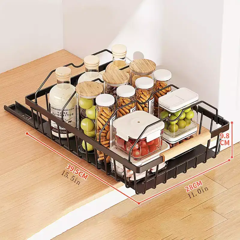 No Drill Pull Out Storage Basket, Easy Carry Pull-Out Cabinet Organizer, for Kitchen, Pantry