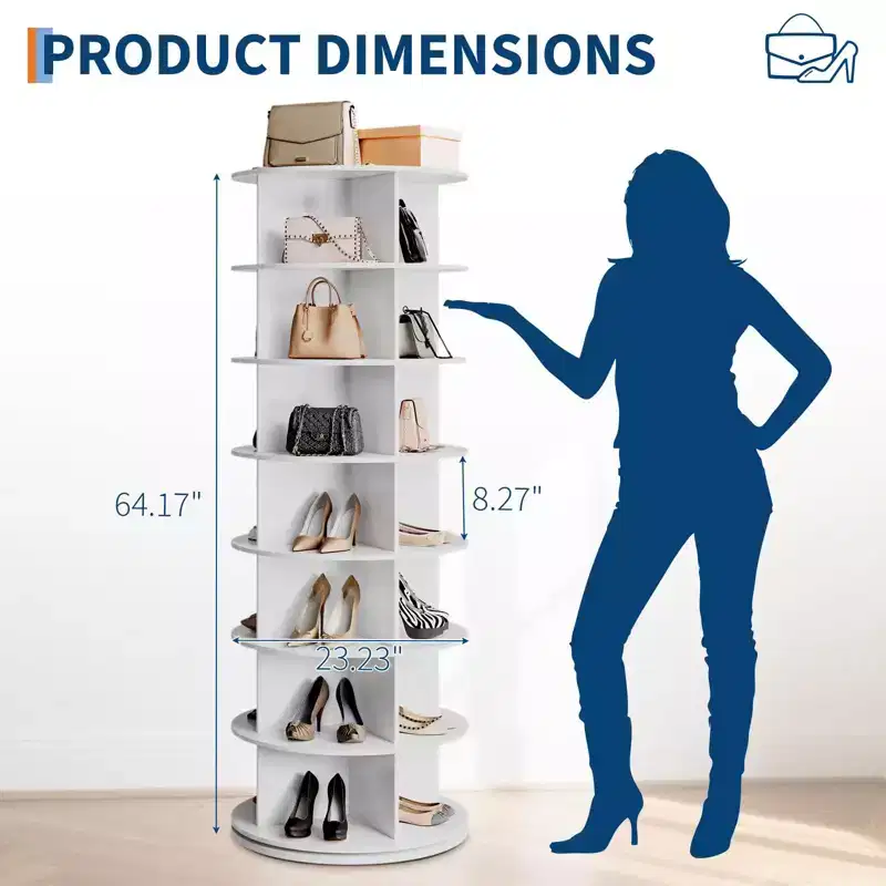 White 7-Tier Rotating Shoe Rack C 360 Spinning Organizer for Entryway/Living Room (Free-Standing Carousel Design)