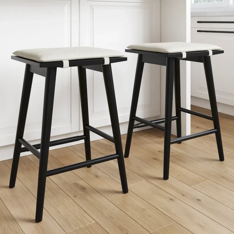 Boucle Upholstered Backless Counter Height Barstool with Cushion, Metal Legs, Modern Style