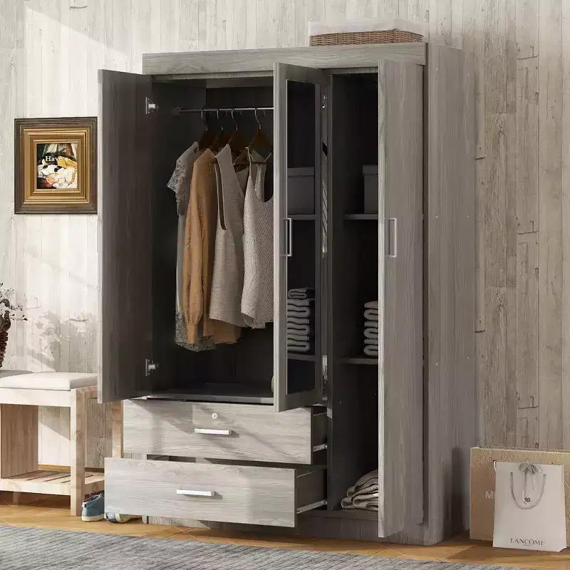 3-Door Wardrobe With Shelves And 2 Drawers, Clothing Armoire 4A