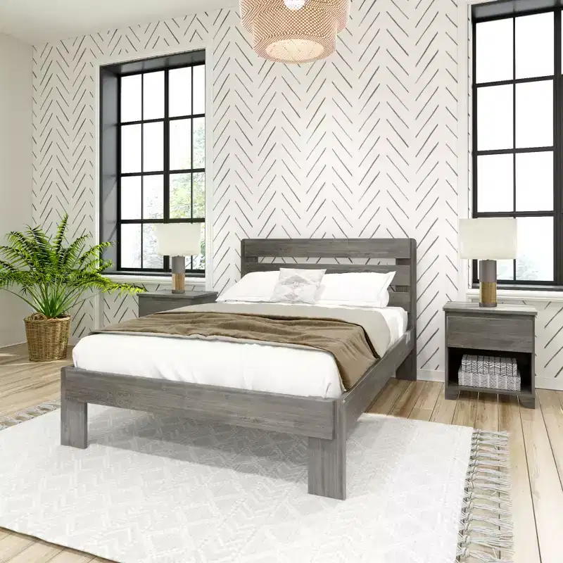 Max & Lily Full Size Bed Frame, Farmhouse Solid Wood Platform Bed with Slatted Headboard