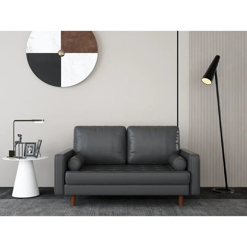 59 Mid-Century Square Arm Leather Loveseat