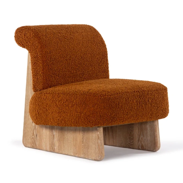 Modern Classic Boucle & Solid Oak Lounge Chair with Sled Base for Living Room or Study