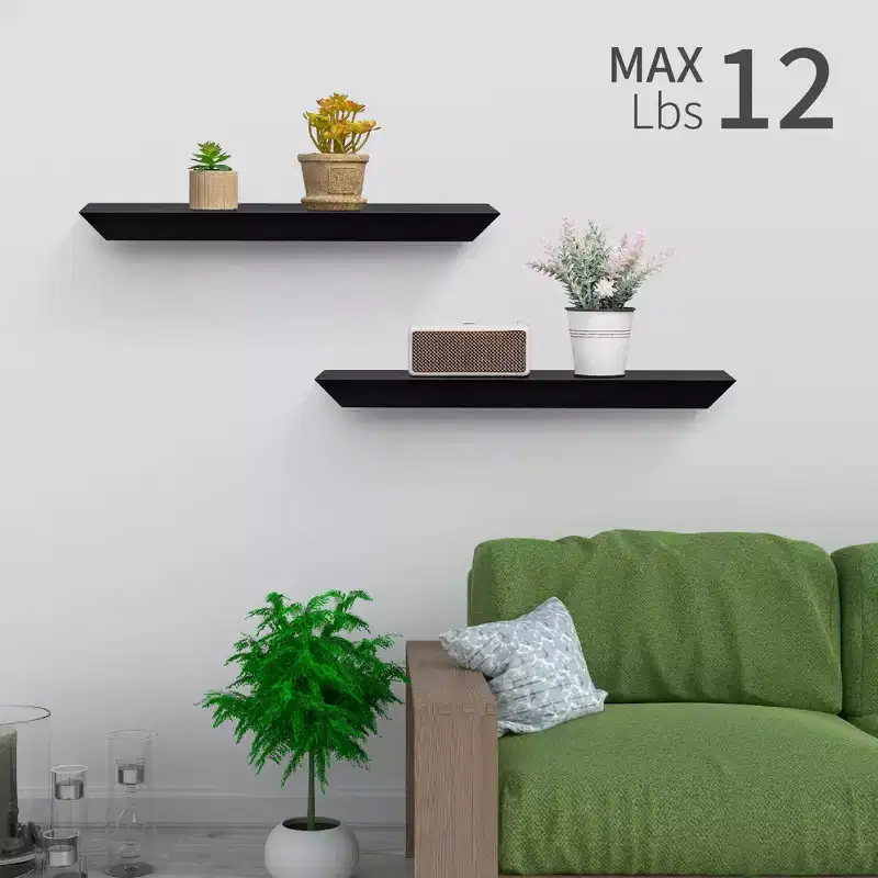 18.11 Black Floating Shelf C invisible-bracket wood wall mount, perfect bathroom/bedroom/kitchen dcor or book/plant display, easy install.