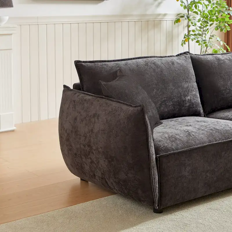 Linen 6-Seat Modular Sofa Set with 3+3 Seater Combo and Wooden Frame & 4 Pillows