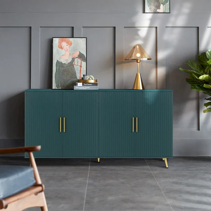 Accent Four Door Wood with Adjustable Shelves Storage Cabinet