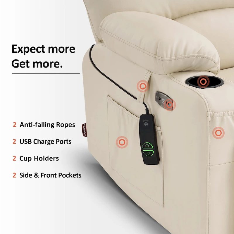 MCombo Power Lift Recliner Chair Sofa with Massage and Heat, Faux Leather R7096 (Medium-Wide)