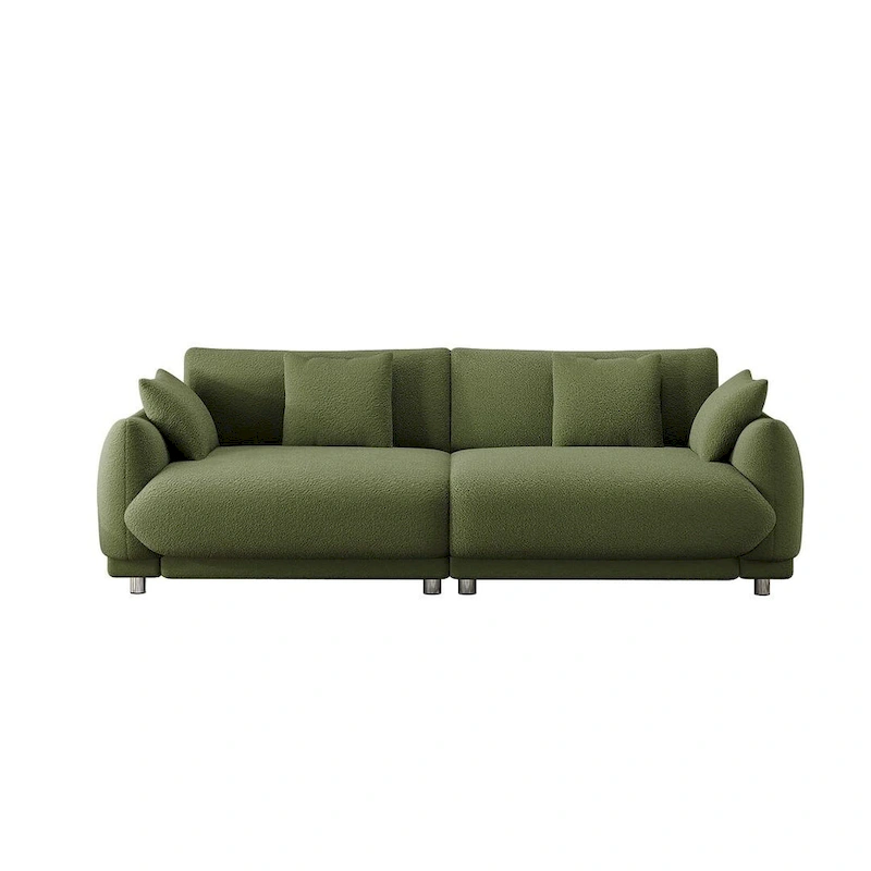 86.6 Modern Teddy Velvet Triple Sofa with 4 Pillows and Metal Legs