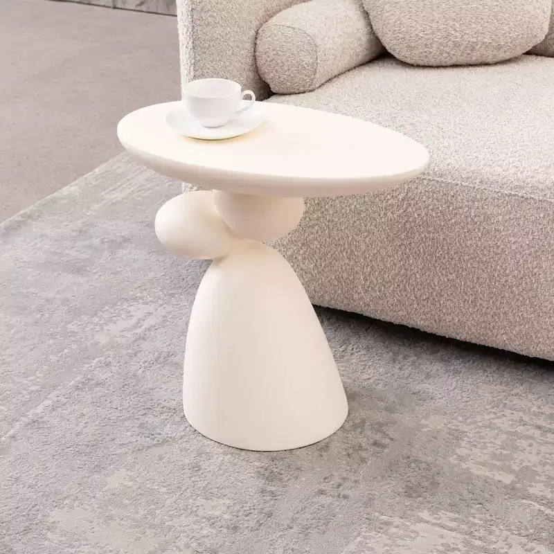 Okak Elegent Decorative End Table, Fiberglass Side Table with Pedestal, Decor Couch Table for Living Room, Bedroom, Guestroom