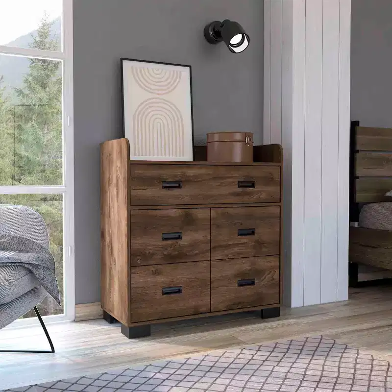Okak 4-Drawer Dresser with One Double Drawer,Modern Chest of Drawers with Large Storage Space&Metal Rails,Superior Top
