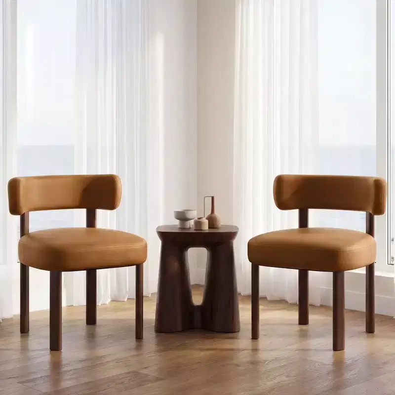 Ora Maison Faux Leather Dining Chairs with Curved Back and Solid Wood Frame, Ergonomic Armless Chairs for Living Room, Dining Room