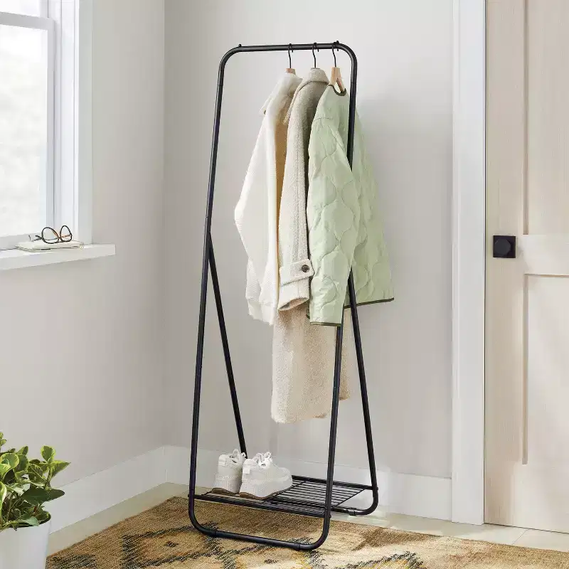 Narrow Clothing Rack with Shoe Shelf, Space-Saving Closet Organizer