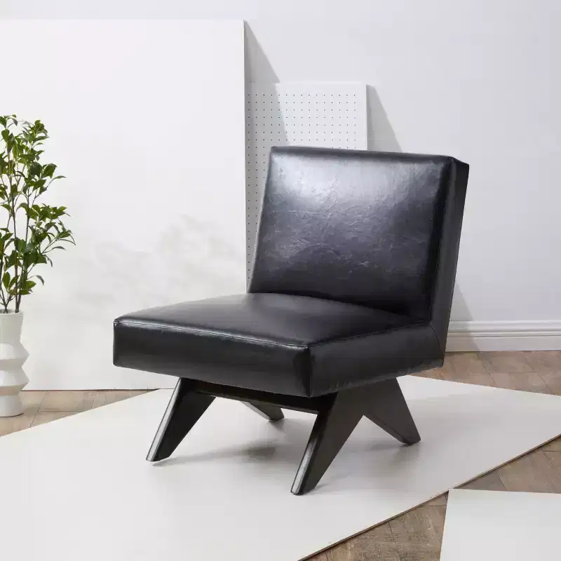 Deasha Vegan Leather Accent Chair - SFV5075 - Black/Walnut - Safavieh Couture