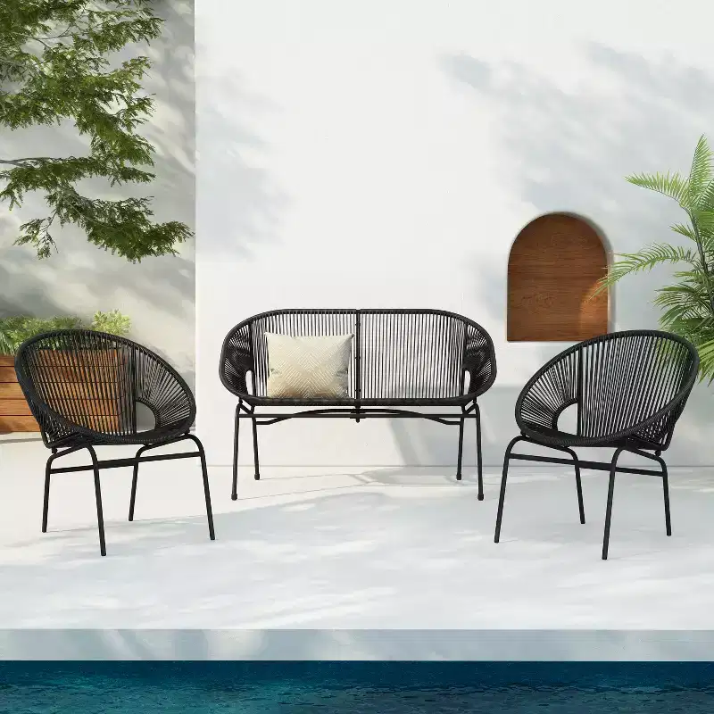 Christopher Knight Home Paoha Outdoor 3 Piece Woven Chat Set with Iron Frame (Table Not Included)
