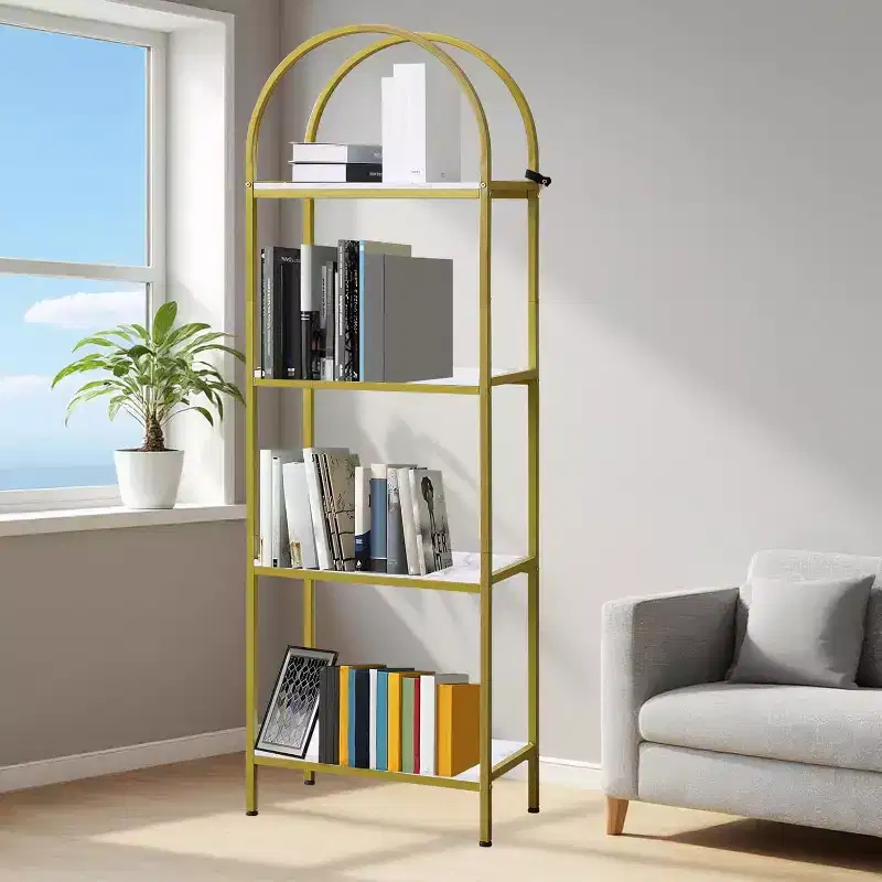 Wood & Metal 4-Tier Arched Bookshelf, 63