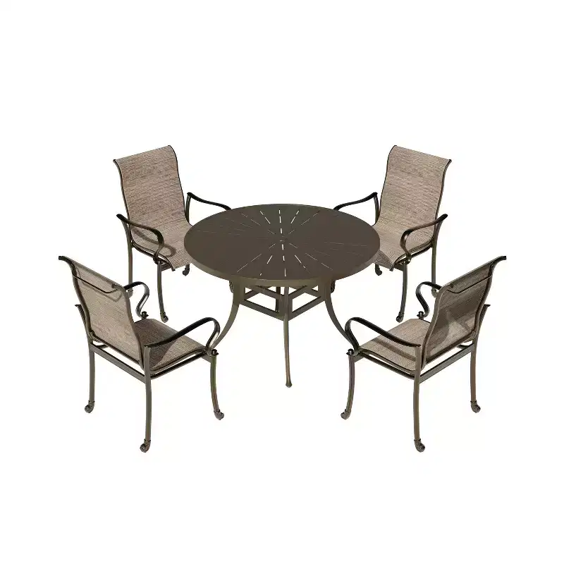 Mondawe 5 Pieces Outdoor Patio Dining Set with 53 in W Round Dining Table and 4 Swivel Rocking Chairs