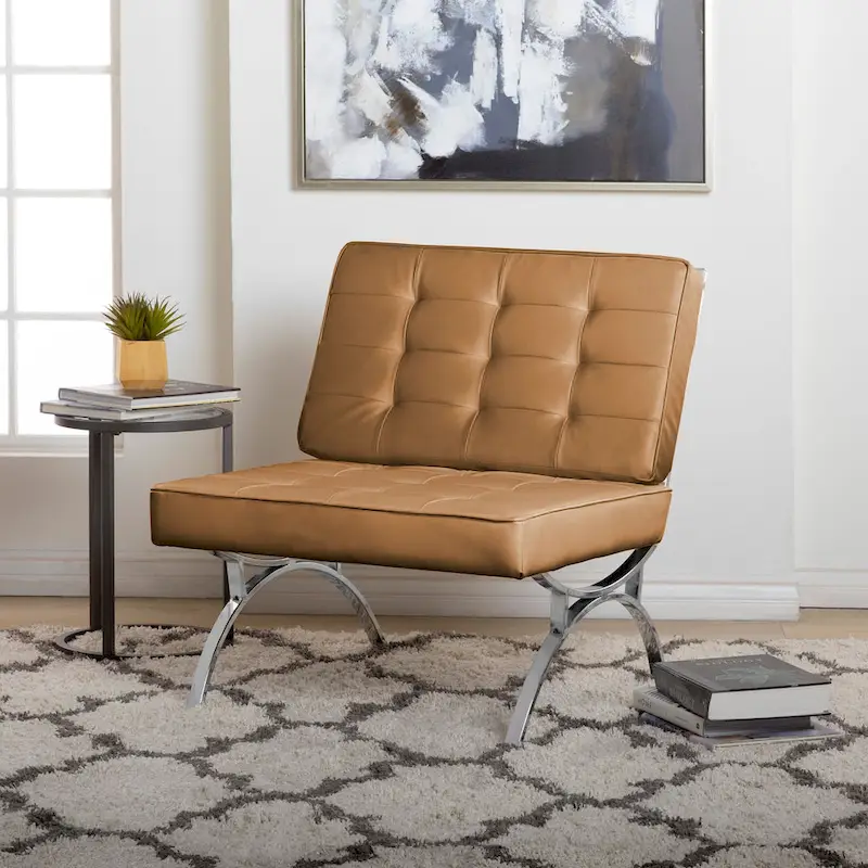 Newel Modern Blended Leather and Chrome Metal Frame Mid Century Accent Chair