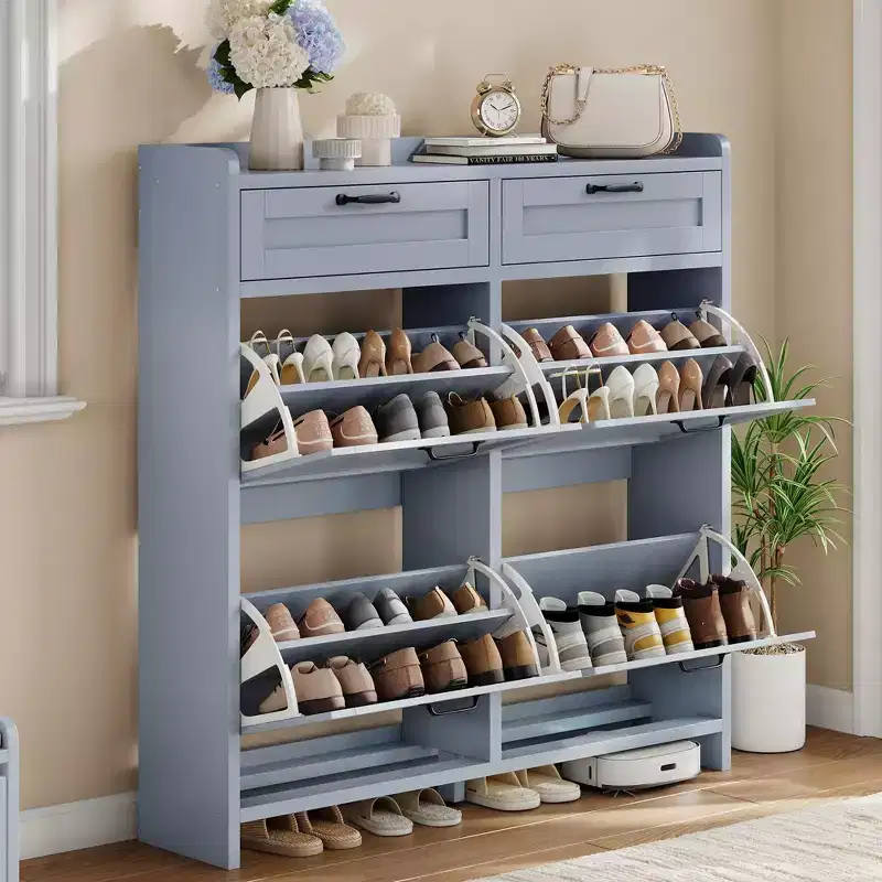Shoe Cabinet with 4 Flip Drawers & 2 Top Drawers, Wooden Shoe Organizer Cabinet with Adjustable Shelf, Freestanding Shoe Storage Cabinets