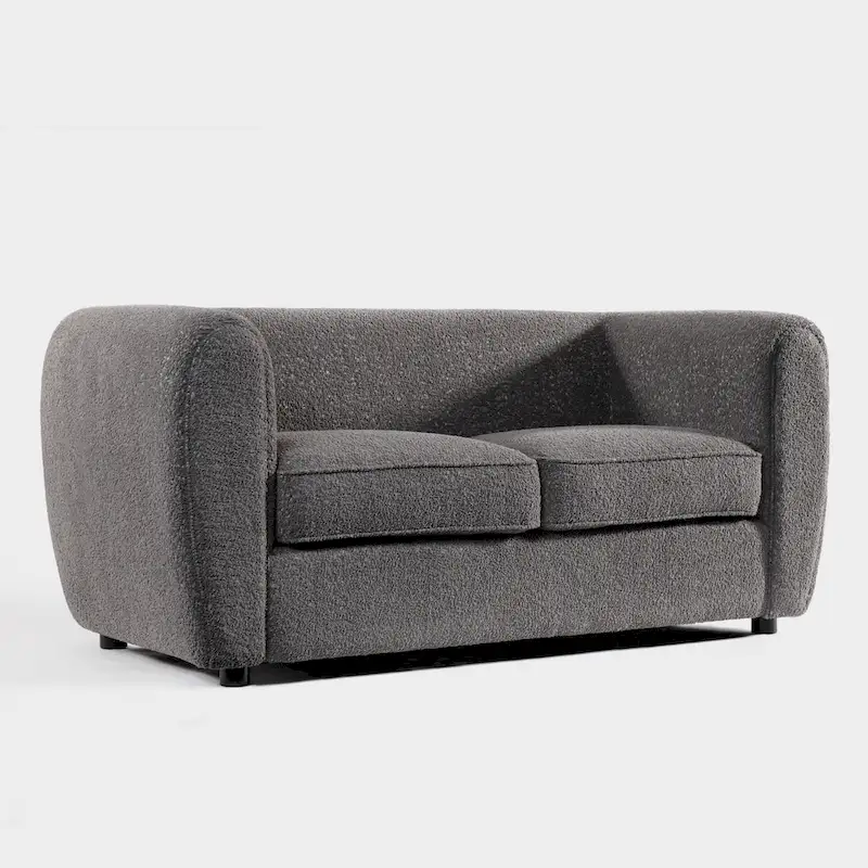 Furniture of America Vanessa Modern Curved Arms Boucle Loveseat Couch, Small Sofa with Seat Cushion and Wooden Legs