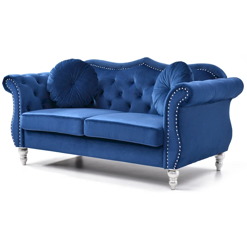 Hollywood 68 in. Velvet Chesterfield Loveseat with 2-Throw Pillow - 68L x 35W x 34H