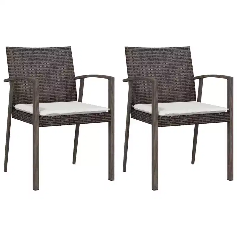 vidaXL Patio Dining Set Table and Chair with Cushions Poly Rattan and Steel