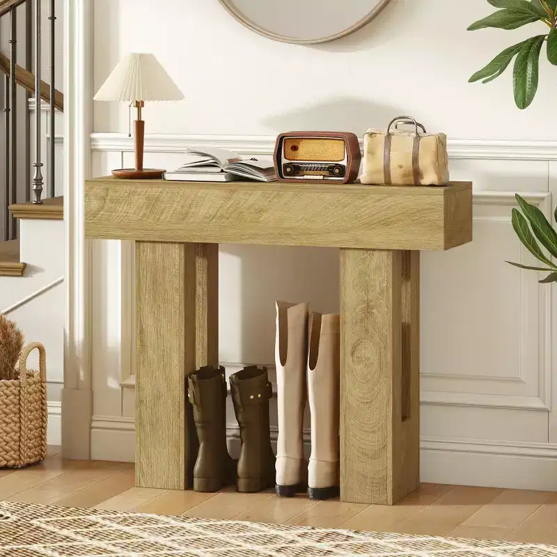 Narrow Farmhouse Console Table, Sofa Table for Living Room, Hallway, Entrance - Oak