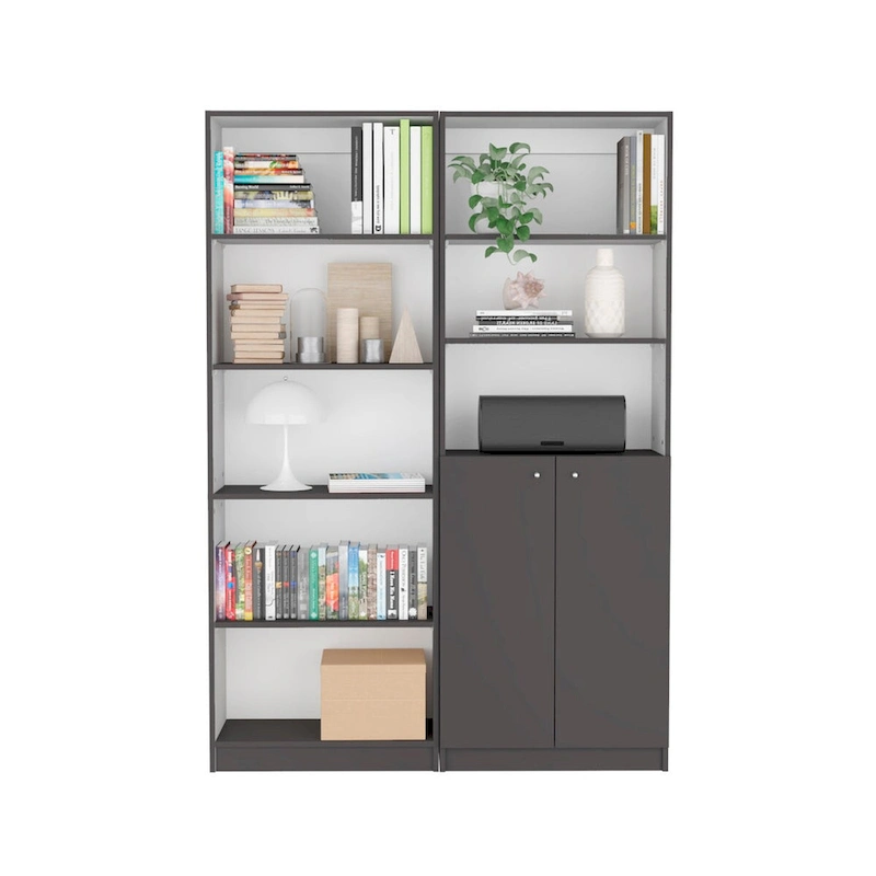 Kenyon Tall 5-Shelf and Cabinet Bookcase Set of 2 - N/A
