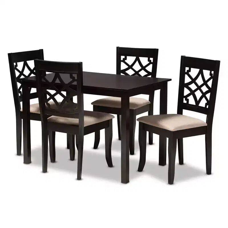 Mael Espresso Wood Dining Set Sand - Baxton Studio