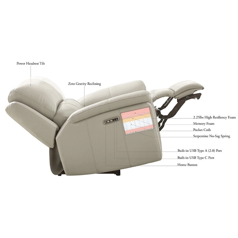 Hydeline Emma Zero Gravity Power Recline & Headrest Top Grain Leather Sofa & Loveseat Set with Cup Holders