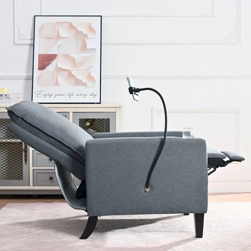 Modern Fabric Manual Recliner with Phone Holder, Cup Holder, Footrest