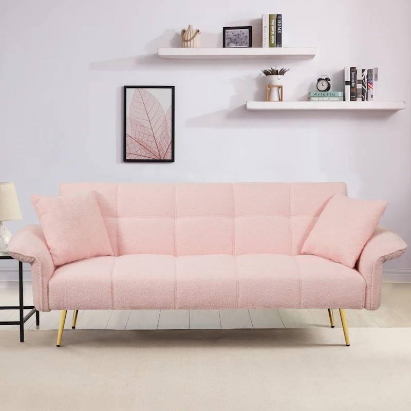 Modern 70-Inch Teddy Fleece Convertible Futon Sofa bed