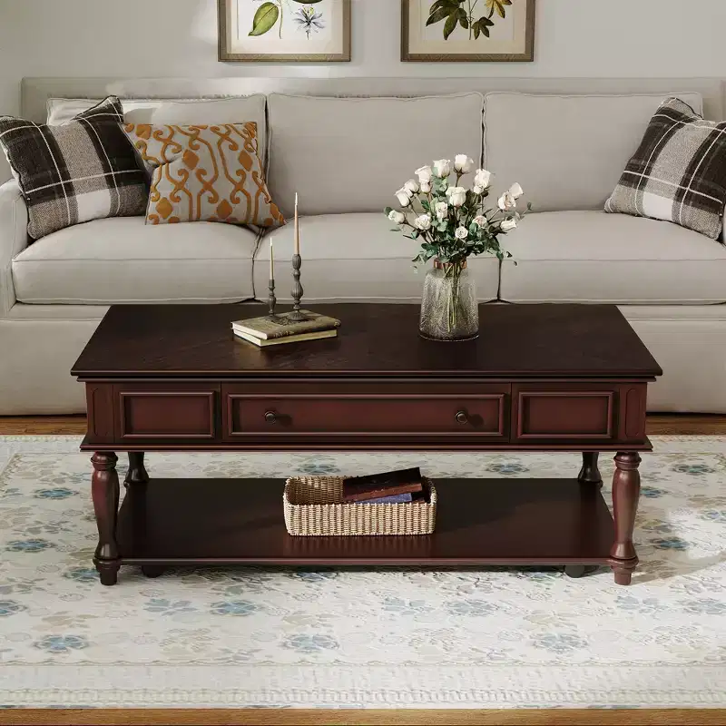Christopher Knight Home Sana Retro Rubberwood Coffee Table with One Drawer, Shelf and Lockable Wheels