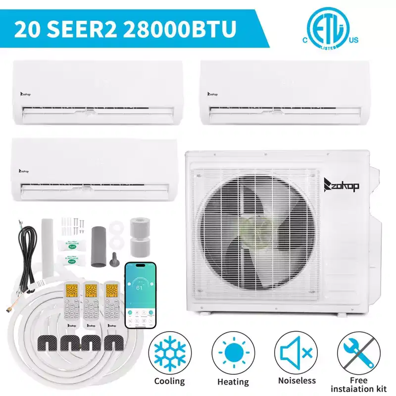 Karl Home 3-Zone 28000 BTU 20 SEER2 Mini Split Air Conditioner with Heat Pump (12K+12K+12K)