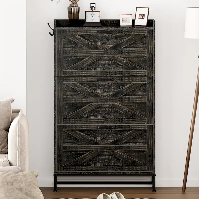 Narrow Shoe Cabinet with 2 Drawers – Gray