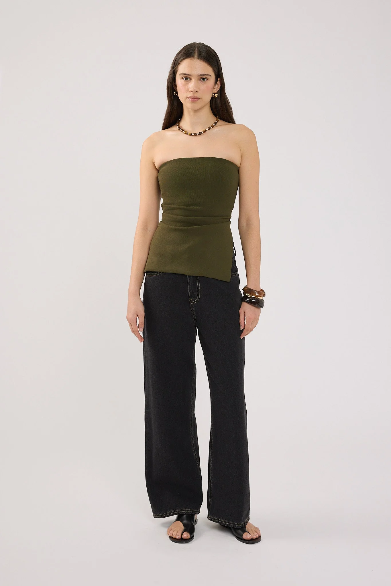 Strapless Knit Top Khaki
