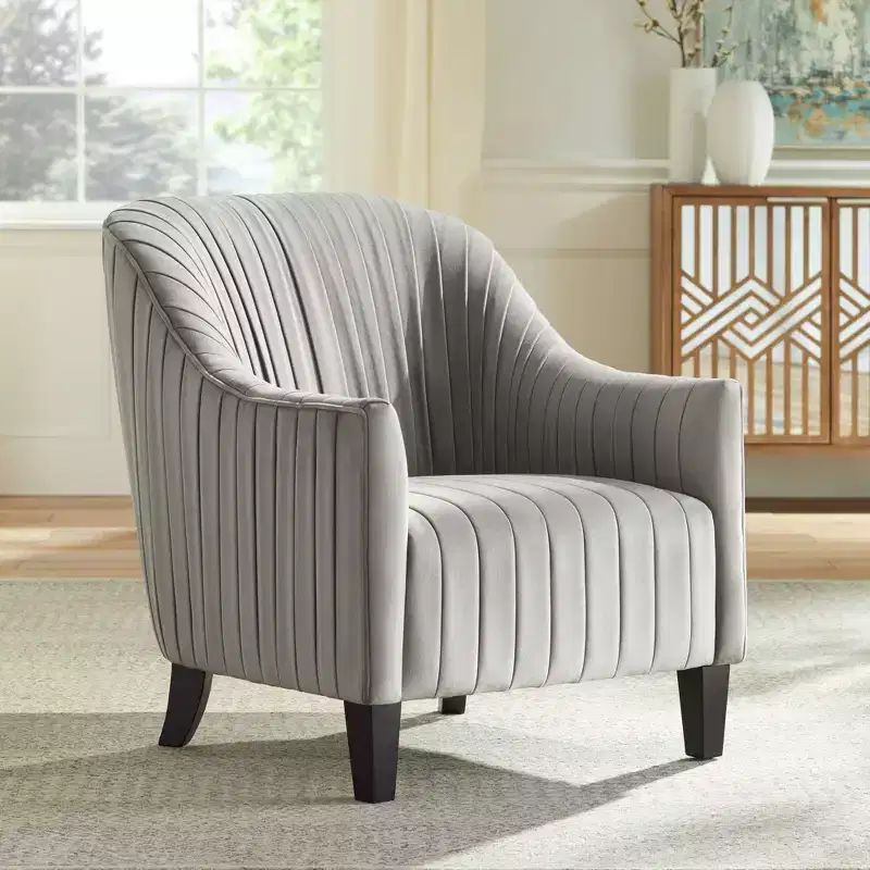 Liam Gray Pleated Occasional Chair with Black Legs