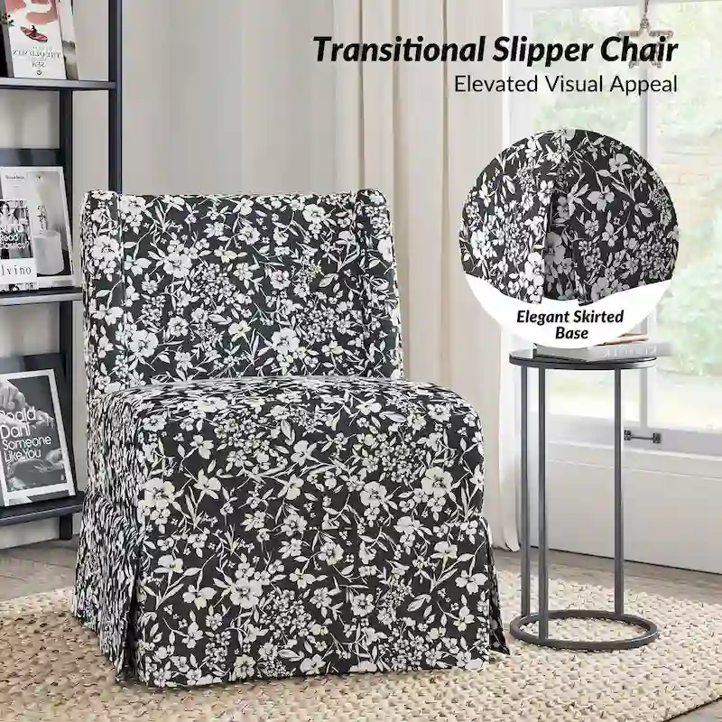 Falk Upholstered Farmhouse Armless Chair with Slipcover and Solid Wood Legs by HULALA HOME