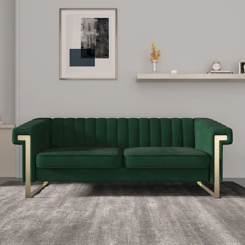 Takefuns Traditional Chesterfield Tufted Velvet Sofa, Couch with Removable Cushions and Gold Legs