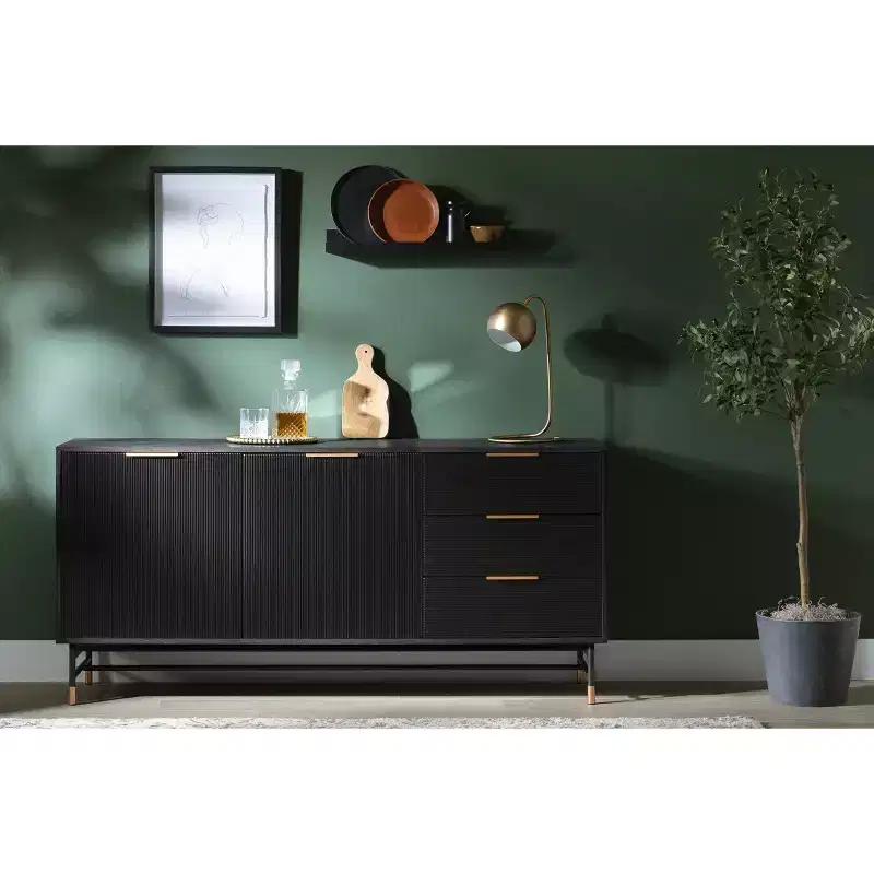 Sideboard Ash Oak/Gold: Modern Credenza with Storage, Entryway Cabinet, Buffet Server