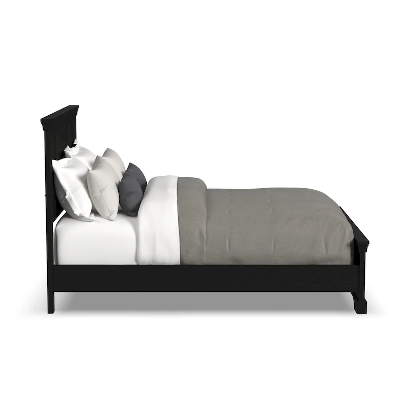 Queen Bed Frame in Black Finish, Hardwood and Engineered Wood, Box Spring Required