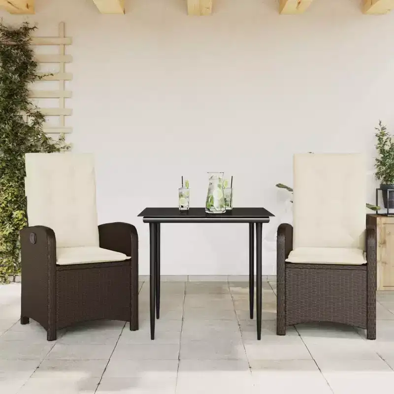 vidaXL Trendy Garden Dining Set with Cushions in Poly Rattan