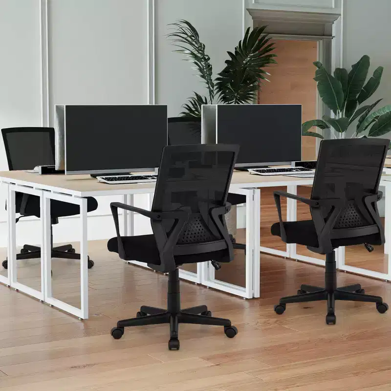Costway Mesh Office Chair Swivel Rocking Chair Adjustable w/ Armrests & Lumbar Support