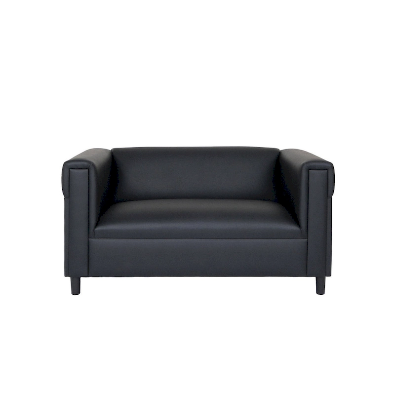 Coast to Coast Sofas Mid Century Modern Loveseat Sofa Faux Leather Solid Wood Frame Upholstered