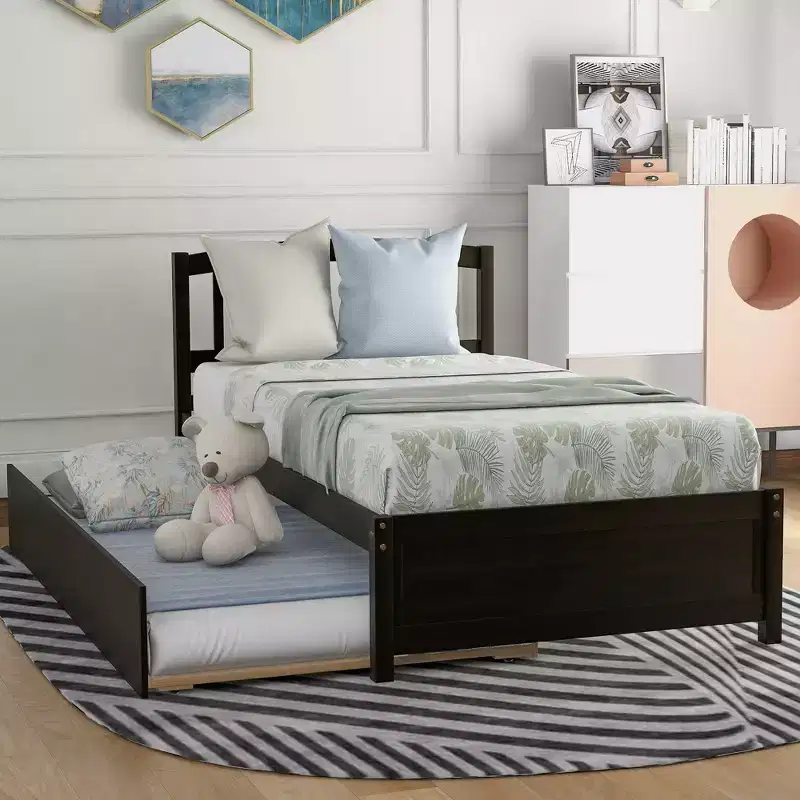 Twin size Platform Bed Wood Bed Frame with Trundle Espresso